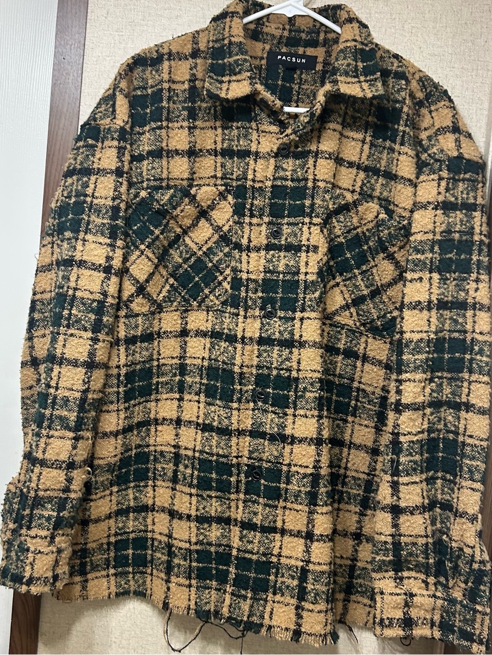 PacSun Two-Tone Plaid Button-Up Shacket in Mustard & Dark Green